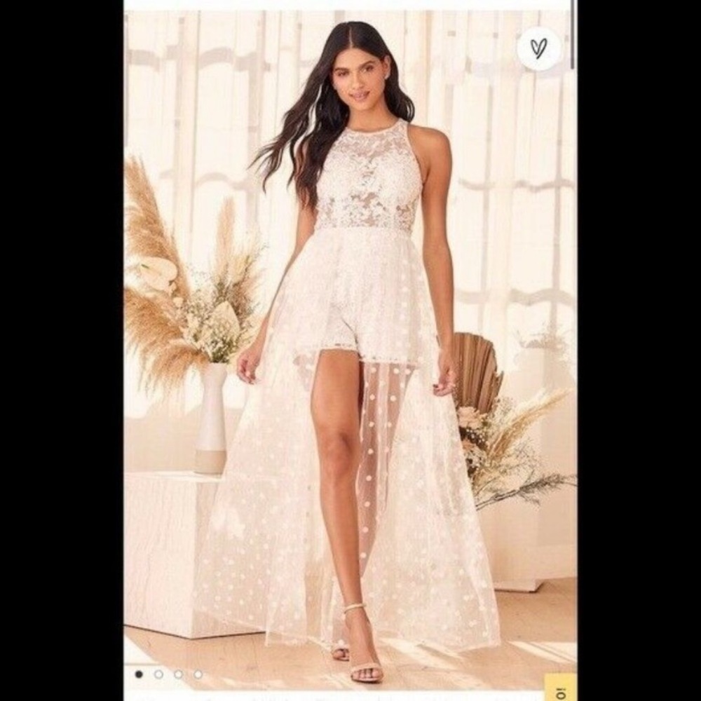 Lulu's Haute Spot White Embroidered Lace
Maxi Romper Size Large